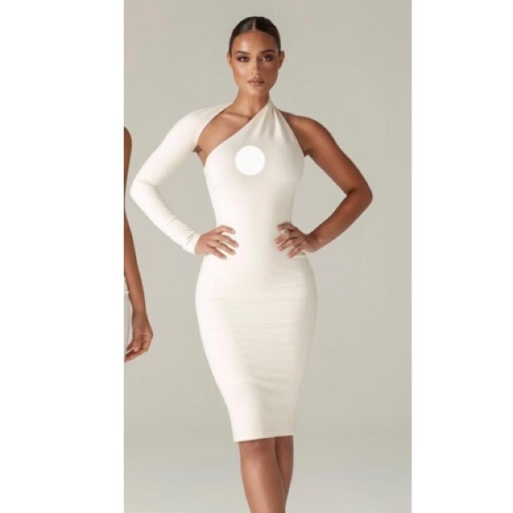White fitted one shoulder dress very form fitting